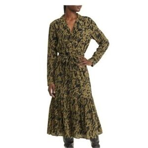Rails Beatrice Animal Print Shirtdress Olive Watercolor Leopard Size Small
